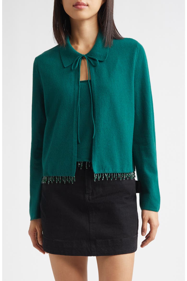 Lodge Beaded Cashmere Cardigan, Main, color, DARK GREEN
