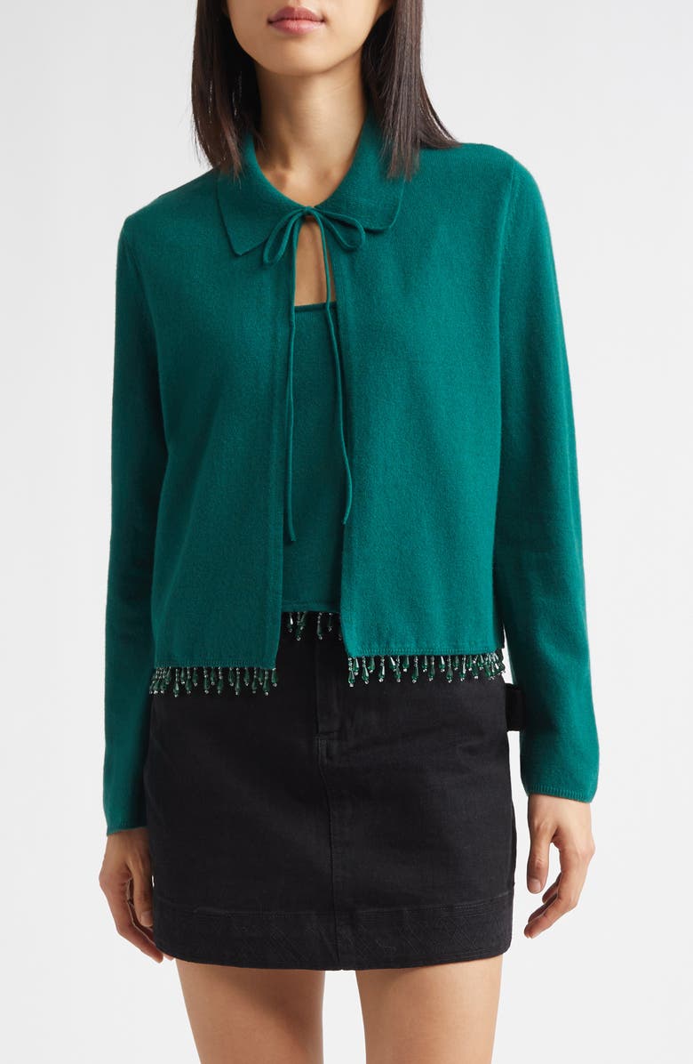 Bode Lodge Beaded Cashmere Cardigan, Main, color, Dark Green