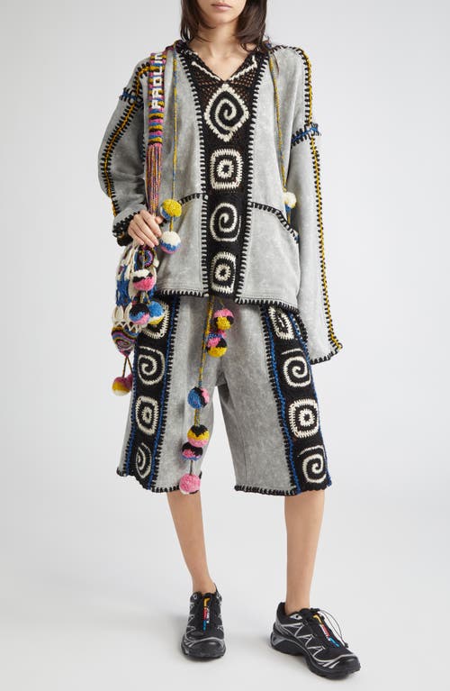 Paolina Russo Crochet Embellished Bermuda Shorts In Cement/rainbow
