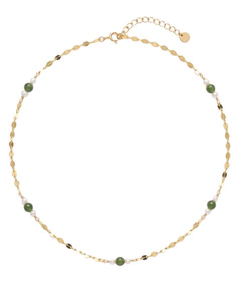 Elena Jade and Freshwater Pearl Beaded Necklace