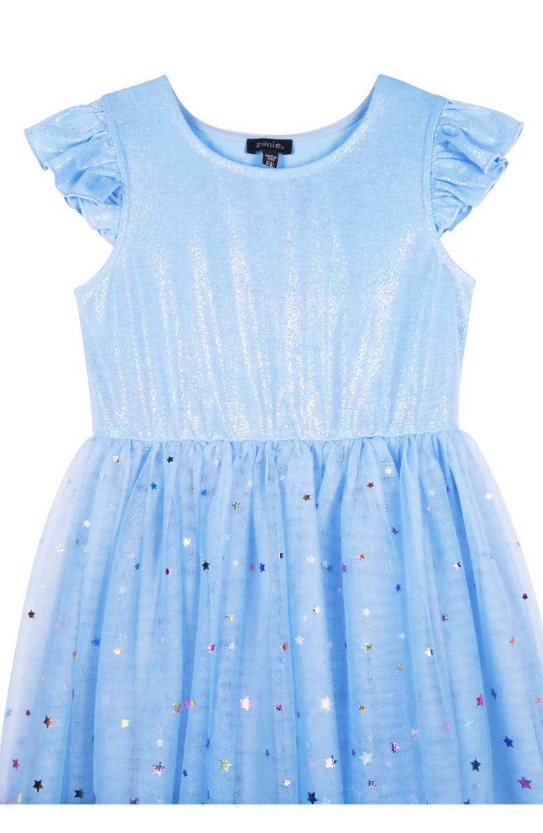 Zunie Kids' Smile Foil Flutter Sleeve Mesh Dress, Alternate, color,