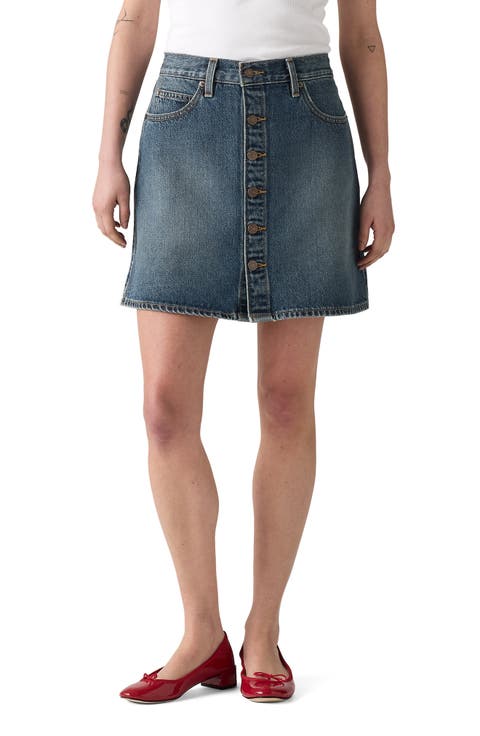 Retro Button Front Denim Skirt (Eight Track)
