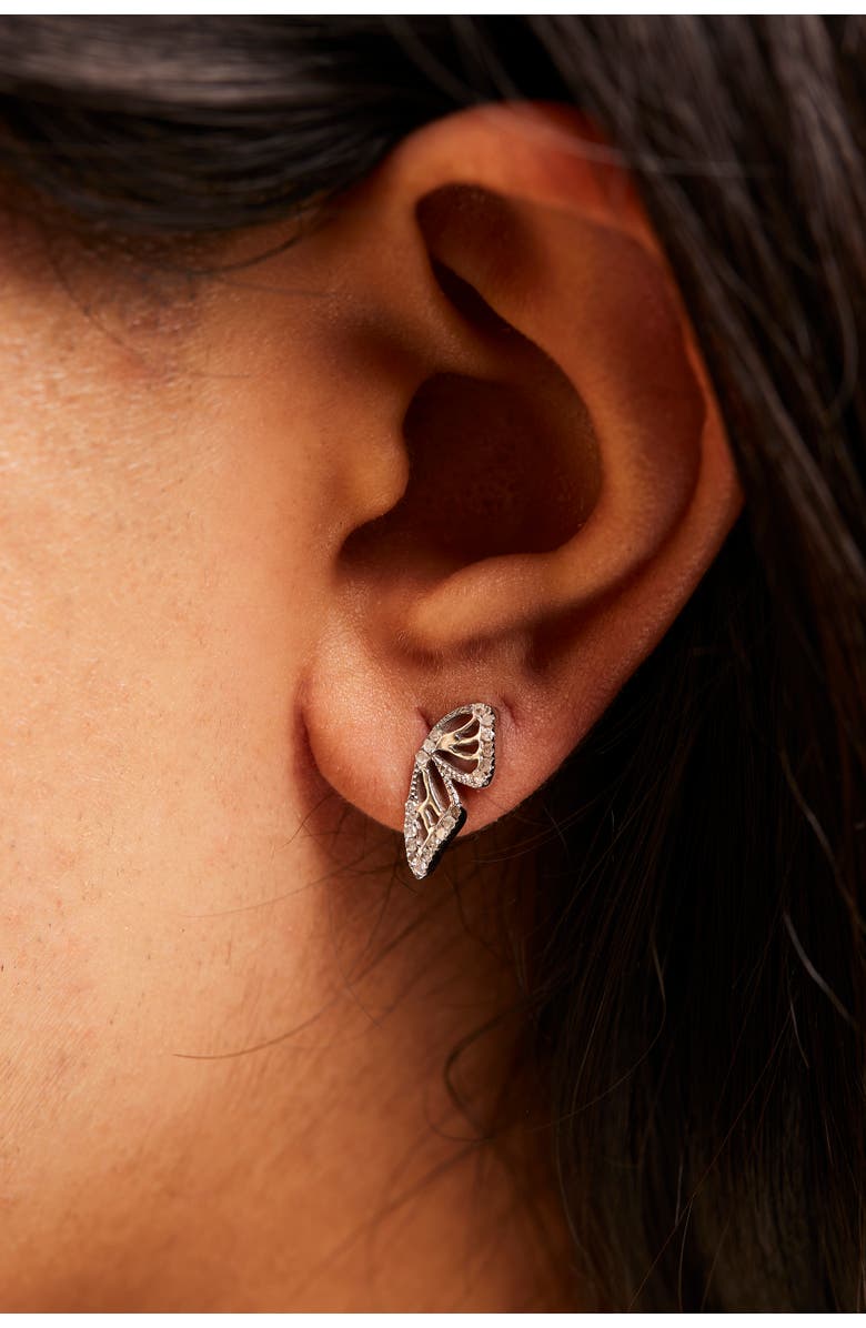 Haus of Brilliance .925 Sterling Silver 1/6ct TDW Diamond Butterfly Earrings, Alternate, color, Silver