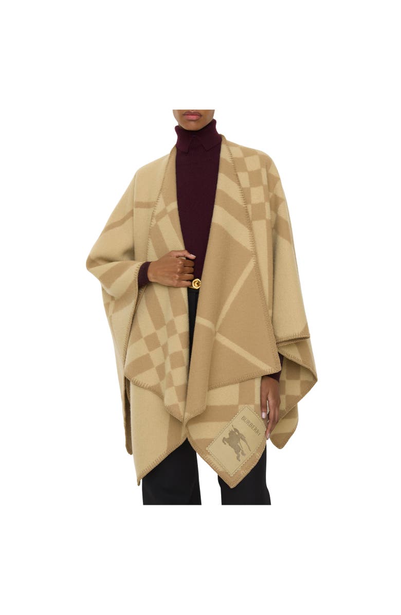 Burberry Check Wool Cashmere Cape, Alternate, color, Sand Beige