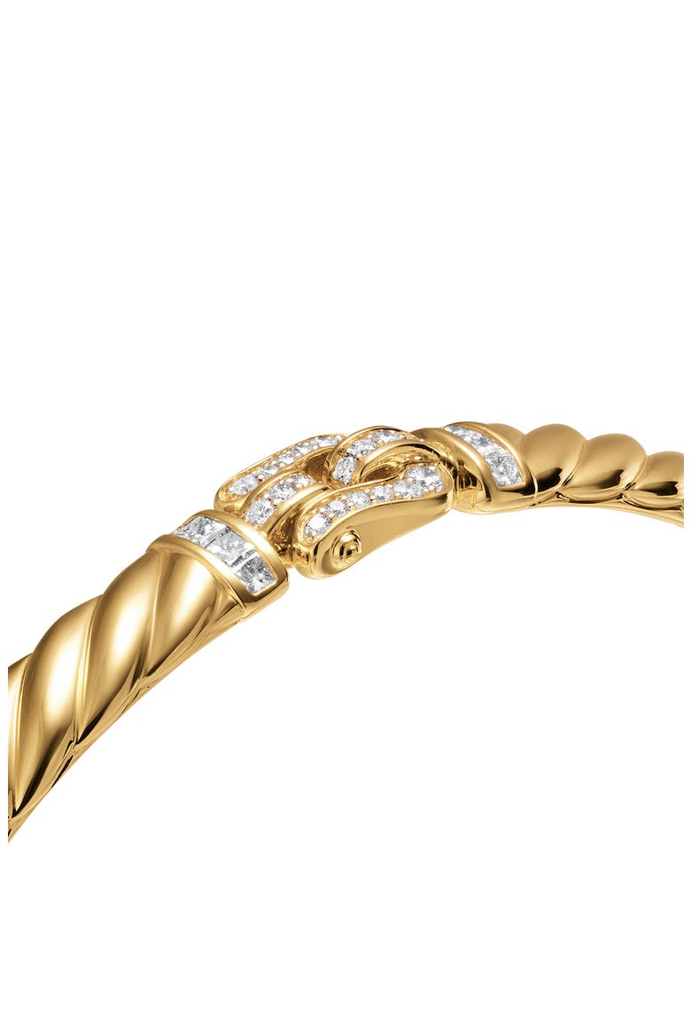 Sculpted Cable Buckle Bracelet in 18K Yellow Gold with Diamonds, 6mm, Alternate, color, DIAMOND