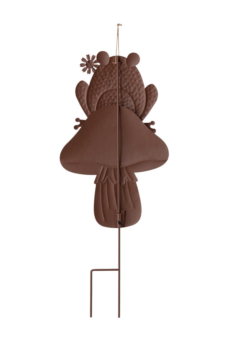 Glitzhome 30"H Multi-functional 2-in-1  Metal Stacked Mushroom and Frog Garden Yardstake Wall Decor, Alternate, color, Green