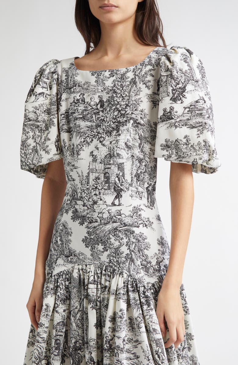 Tanner Fletcher Gender Inclusive Connie Drop Waist Toile de Jouy Midi Dress, Alternate, color, 