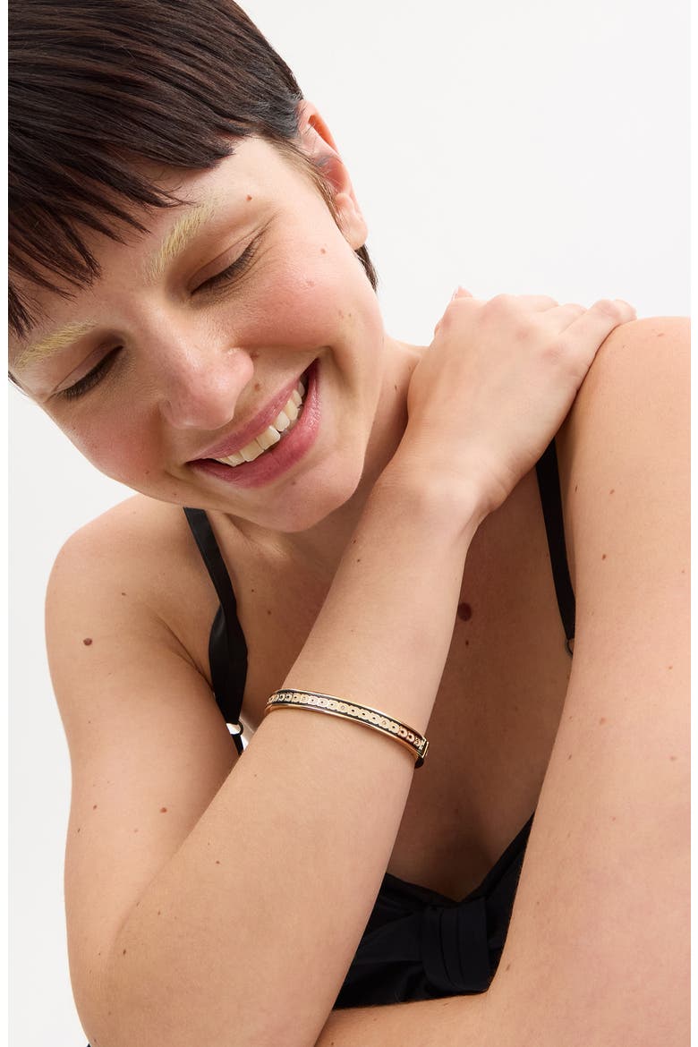 Enamel C Hinge Bracelet, Alternate, color, BLACK/ GOLD