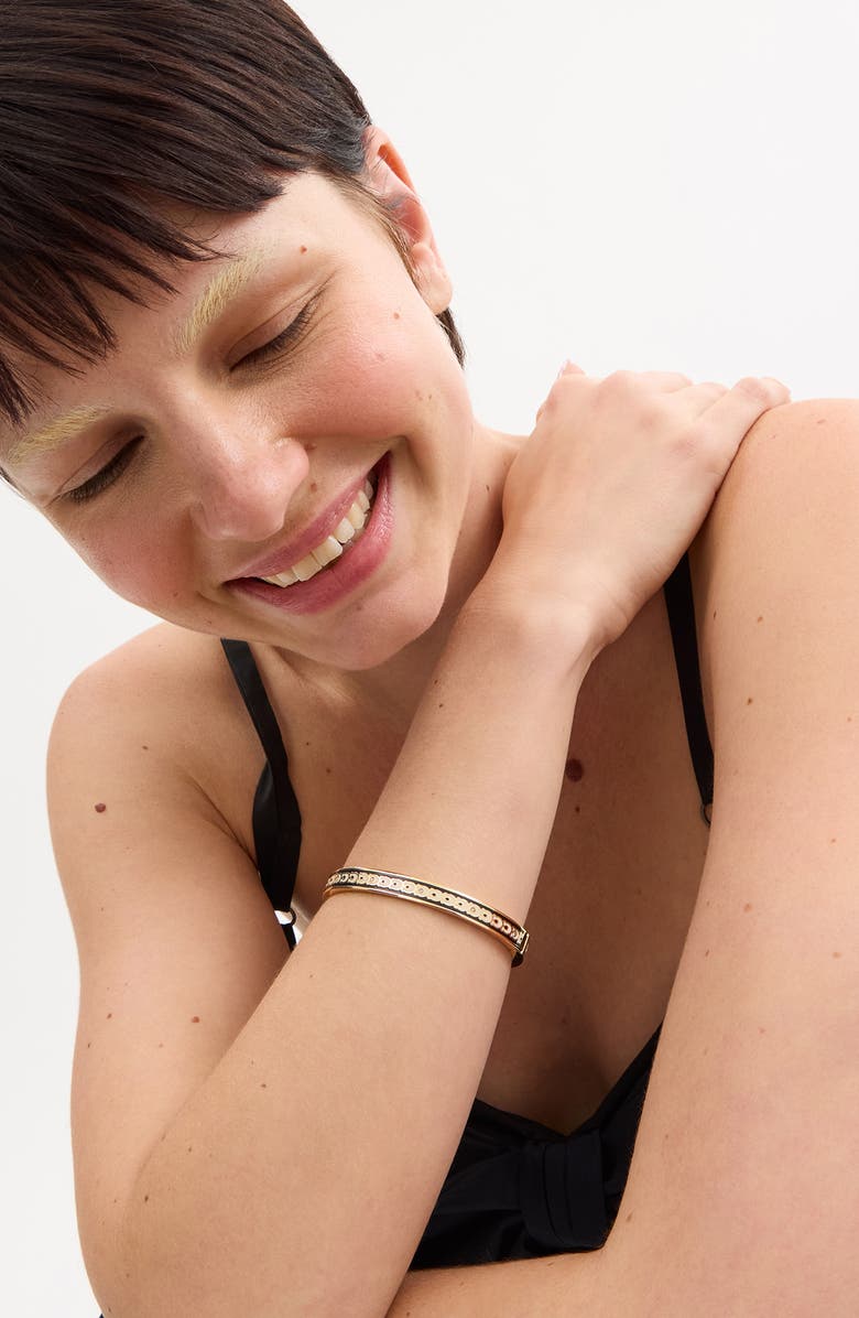 COACH Enamel C Hinge Bracelet, Alternate, color, Black/ Gold