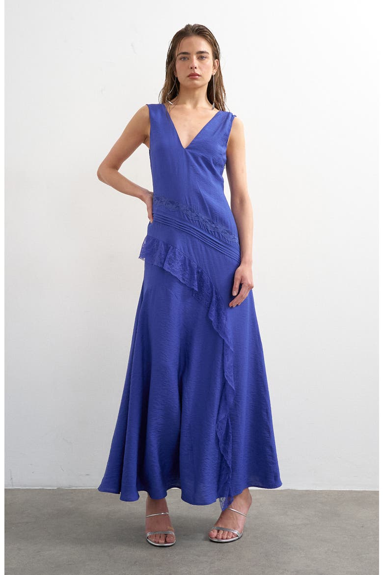 Lace Insert Maxi Dress, Main, color, MBLUE