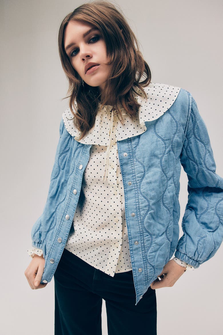 Quilted Denim Jacket, Main, color, Light denim blue