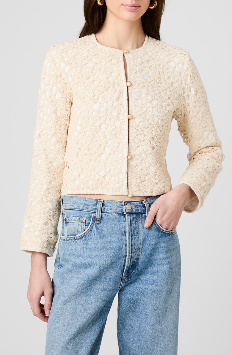 French Connection Geo Lace Woven Cardigan, Main, color, Ecru