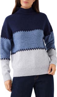 Karen Kane Contrast Stitch Mock Neck Sweater