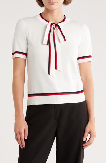 Adrianna Papell Double Tie Sweater In White