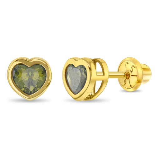 In Season Jewelry 14k Heart Bezel Simulated Birthstone Earrings In Gold