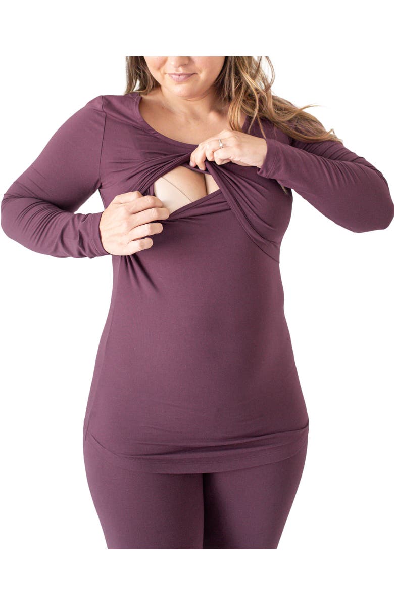 Kindred Bravely Jane Nursing Pajama Set, Alternate, color, Burgundy Plum