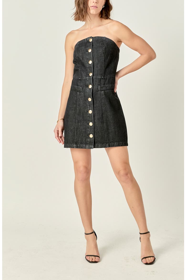 Denim Tube Minidress, Alternate, color, BLACK