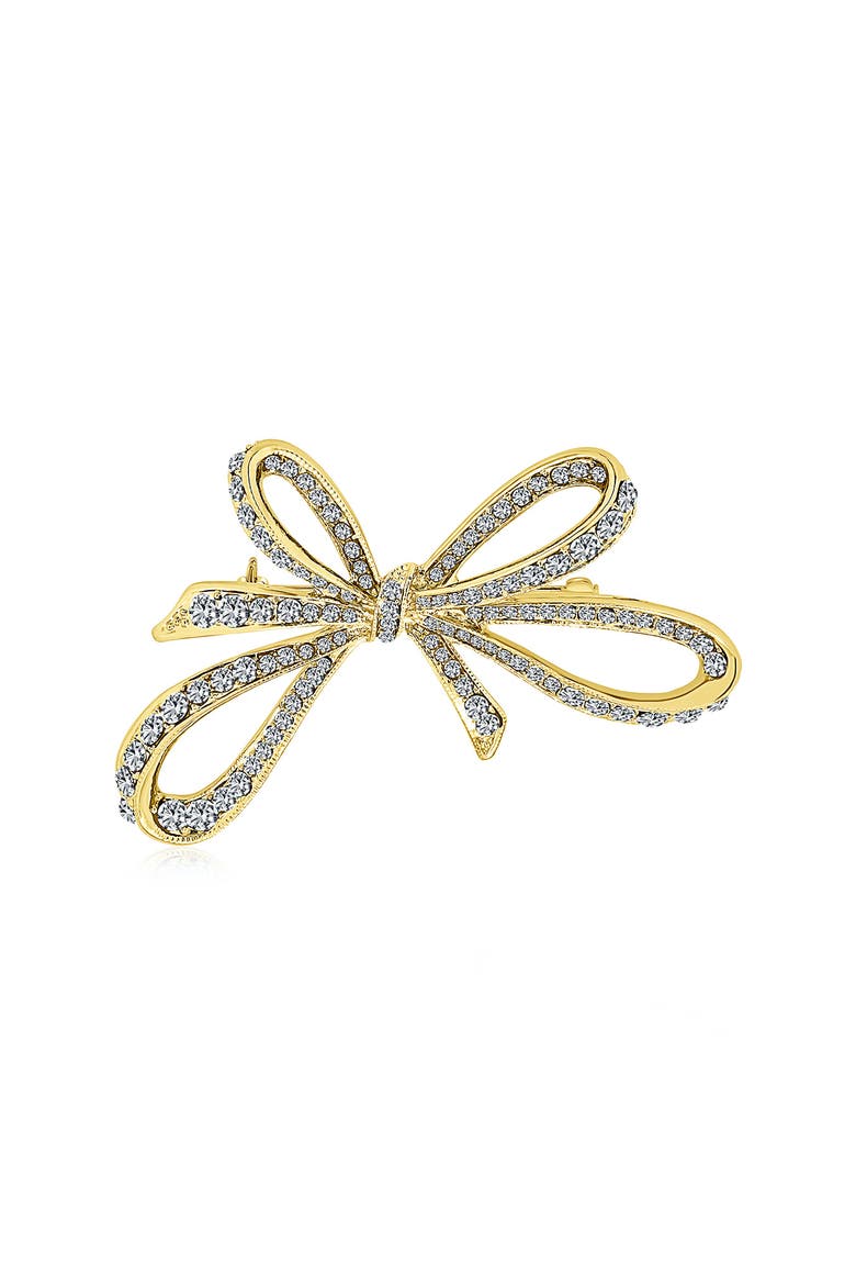 Gold-Tone CZ Bow Pin, Main, color, GOLD-TONE