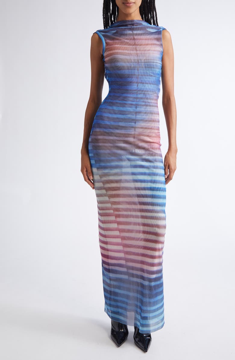 Jean Paul Gaultier Air Print Mesh Body-Con Dress, Main, color, Light Blue/ Blue/ Peach