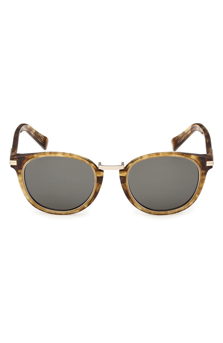 ZEGNA 51mm Round Sunglasses, Main, color, Shiny Transparent Brown