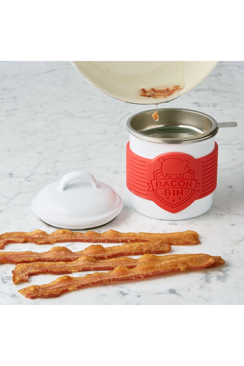 Enamel Coated Metal Bacon Bin Grease Container, 1 cup, Alternate, color, White