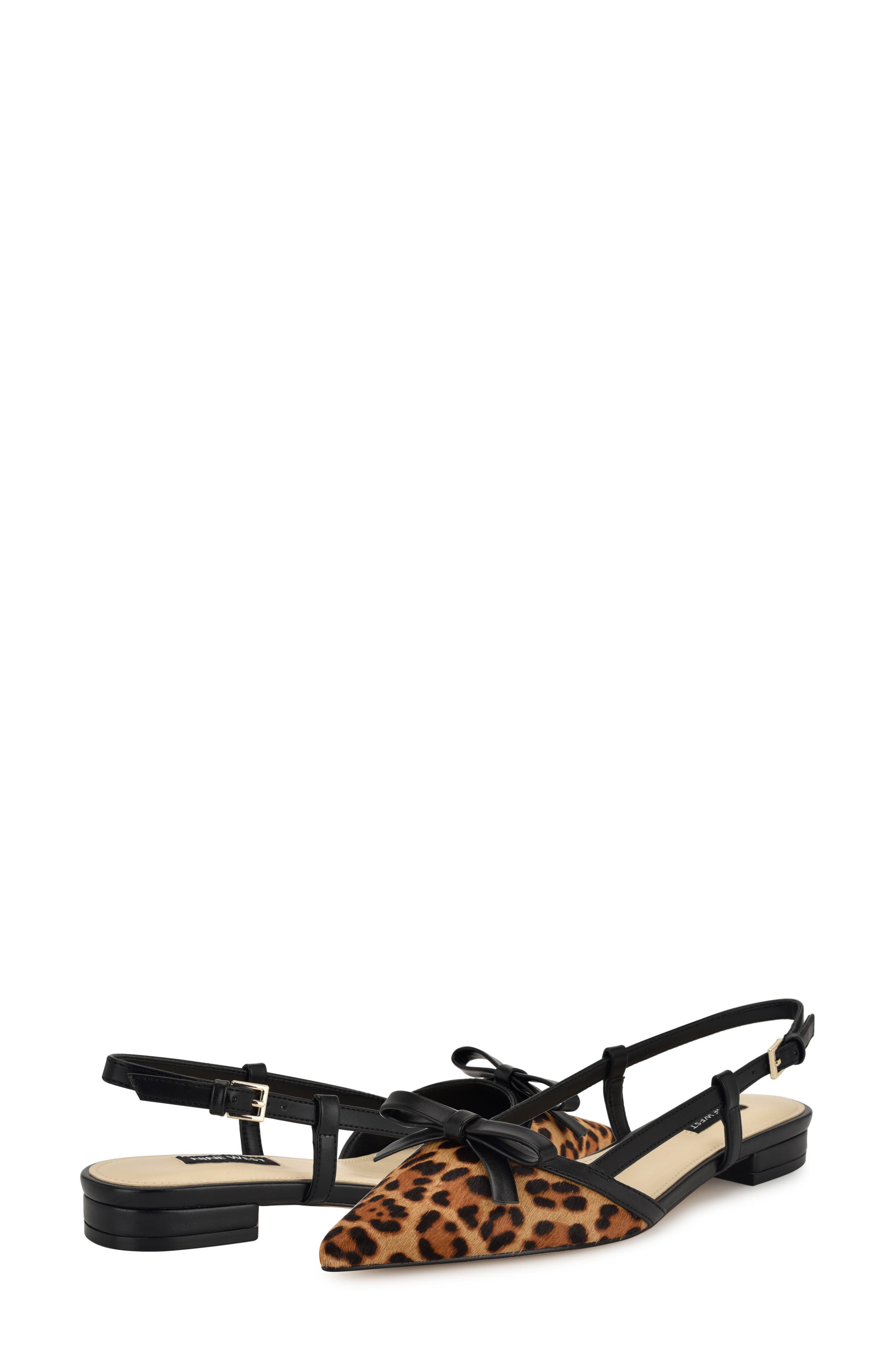 Nine West Grean Genuine Calf Hair Pointed Toe Flat, Alternate, color, Dark Natural