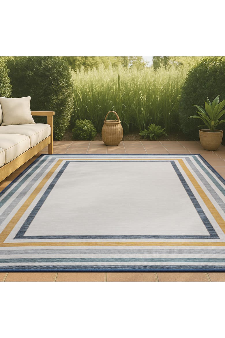 Pollux Classic Coastal Mitred Stripe Reversible Machine-Washable Indoor/Outdoor Area Rug, Alternate, color, Cream/Navy