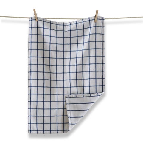 Classic Reversible Blue Windowpane Cotton Dishtowel Set