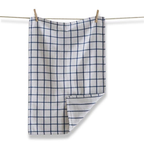 Tag Classic Reversible Double Cloth Medium Blue Windowpane Cotton Machine Washable Kitchen Dishtowel In Blue