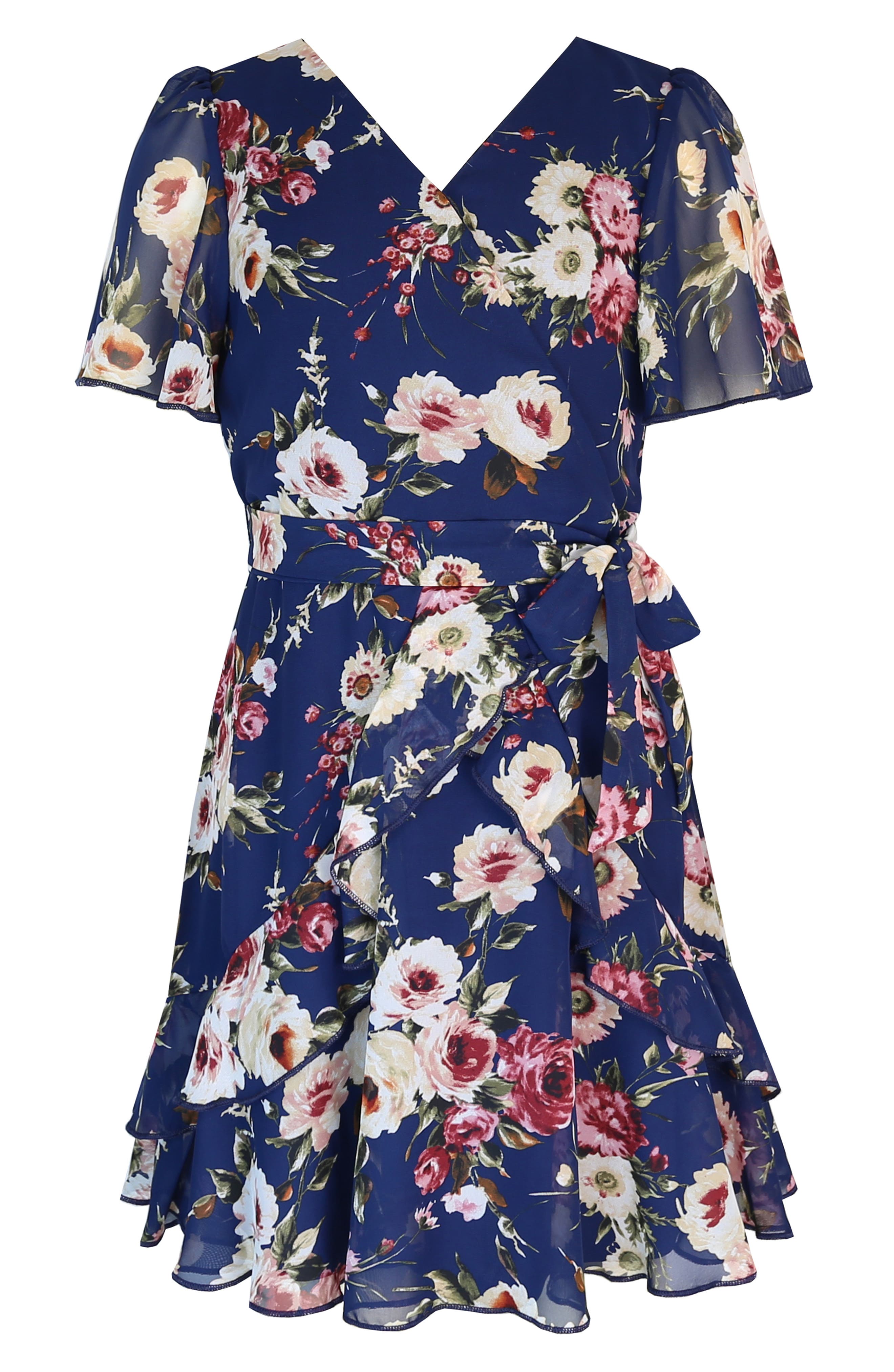 Zunie Kids' Chiffon Faux Wrap Dress