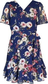 Zunie Kids' Chiffon Faux Wrap Dress