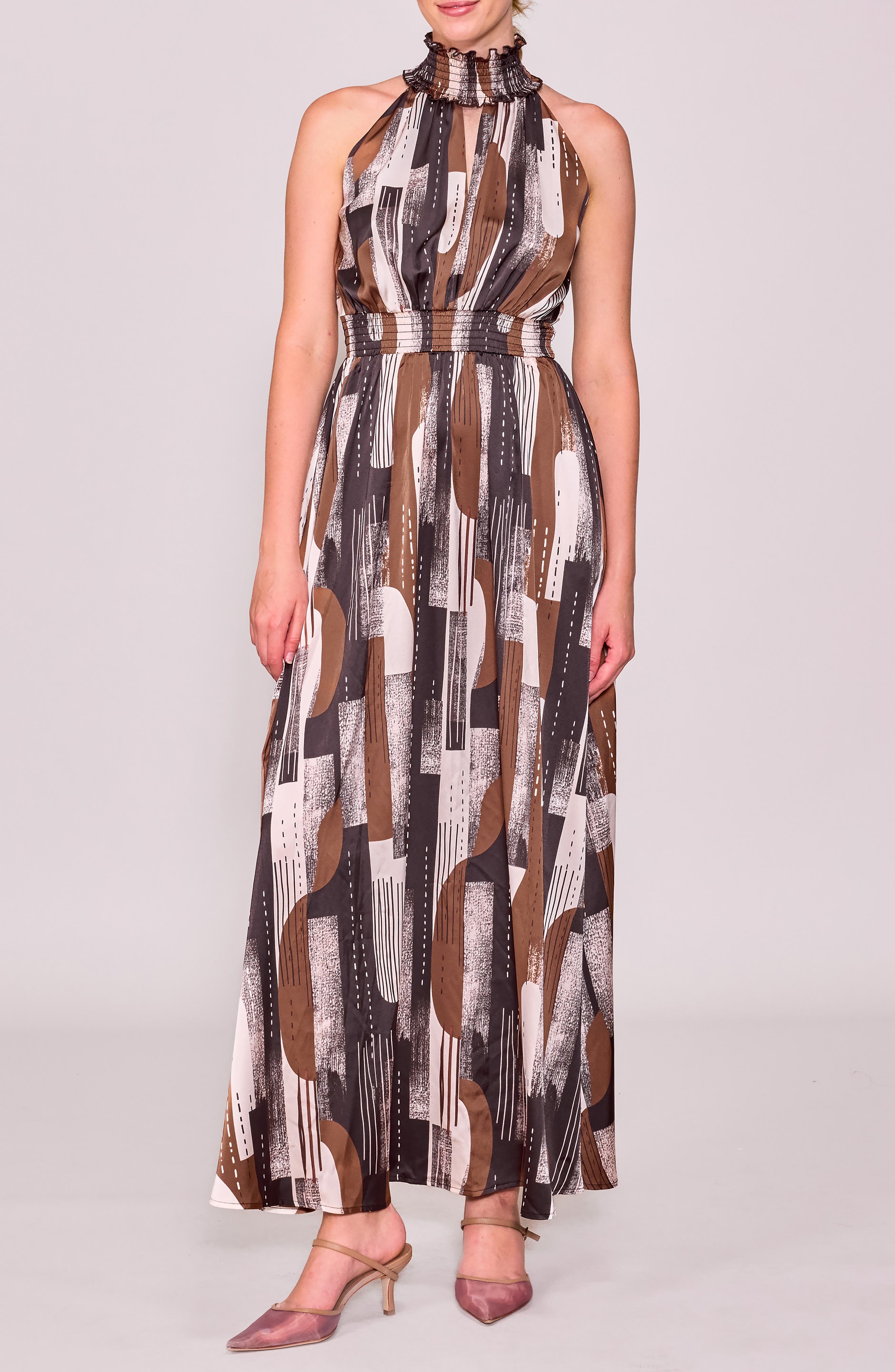MELLODAY Abstract Maxi Halter Dress