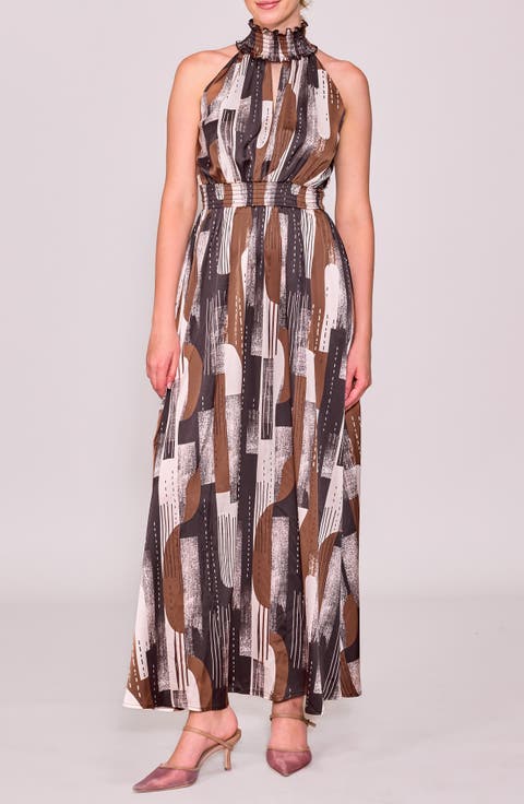 Abstract Maxi Halter Dress