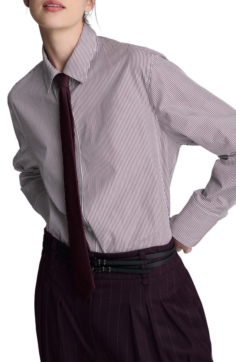 Kenneth Cole Boyfriend Cotton Poplin Button-Up Shirt, Main, color, Dark Aubergine/ Pure White