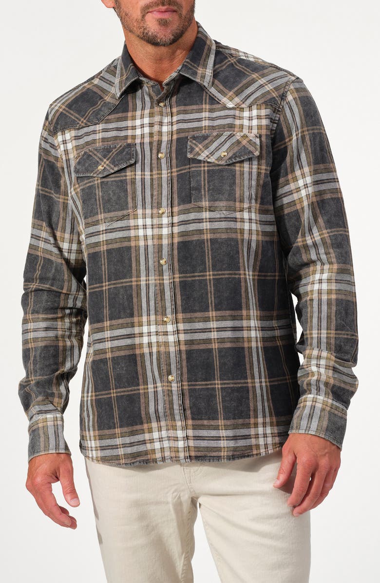 STUDIO GARNET LOS ANGELES Vintage Wash Plaid Denim Western Shirt, Main, color, Forest