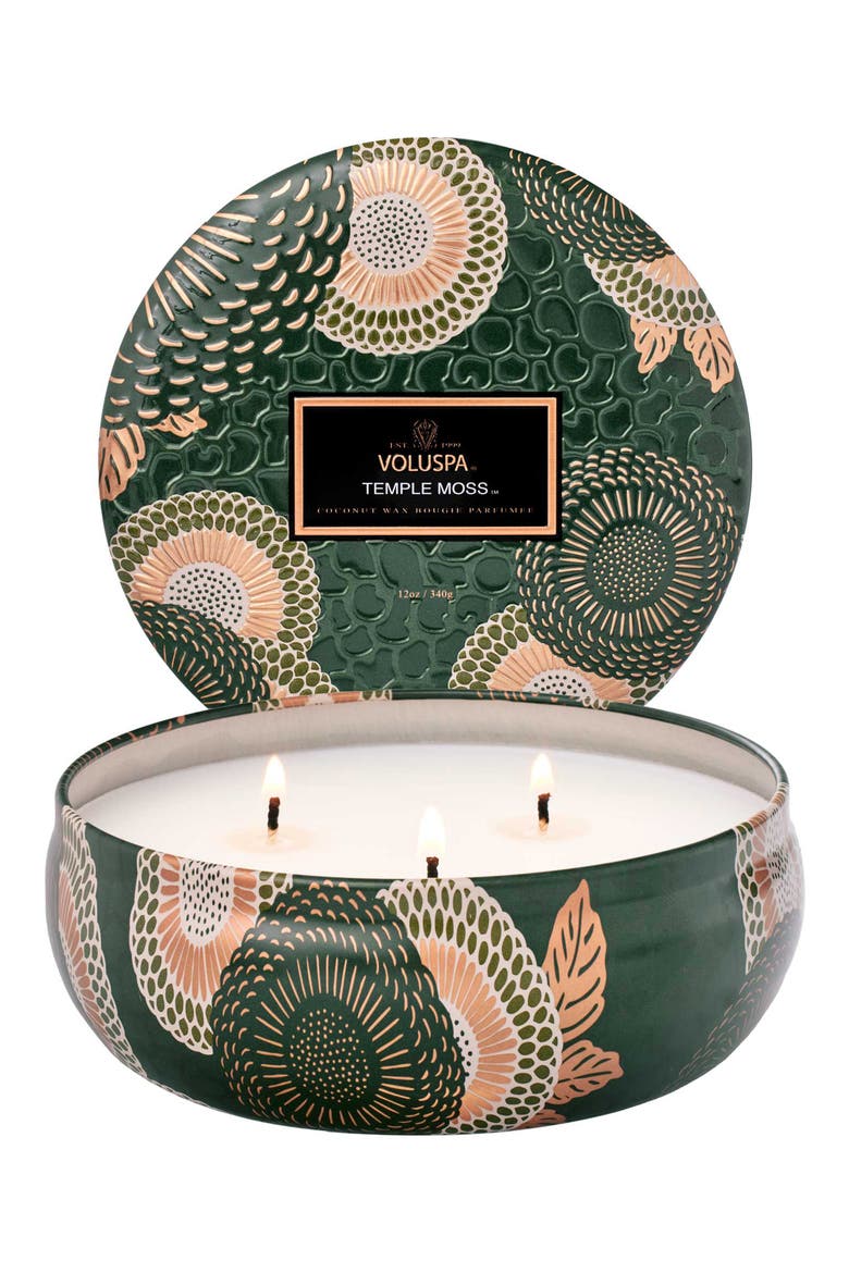 Temple Moss 3-Wick Tin Candle, Main, color, TEMPLE MOSS