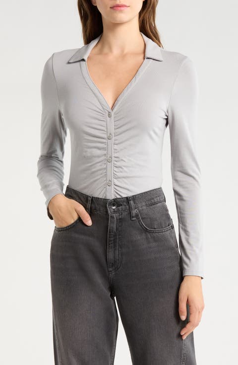 Lucy Ruched Polo Button-Up Shirt