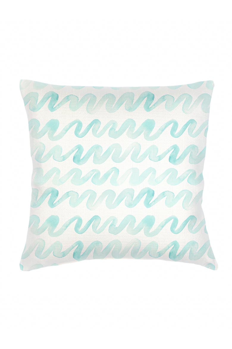 Watercolor Waves Linen Pillow with Down Alternative Insert, Main, color, Aqua