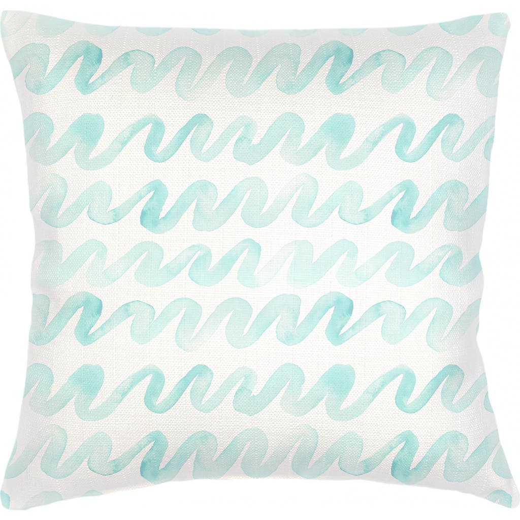 Anaya Watercolor Waves Linen Pillow With Down Insert In Aqua