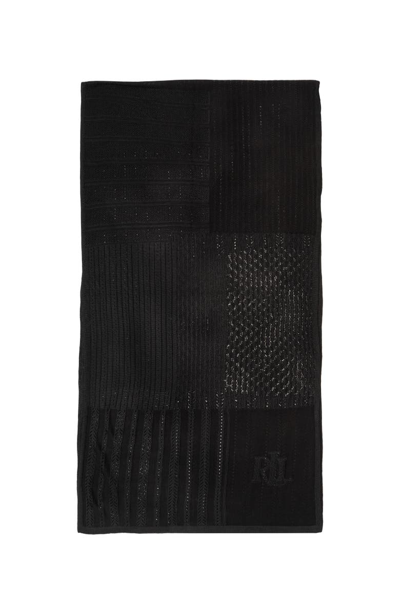 Lauren Ralph Lauren Pointelle Patchwork Wrap, Alternate, color, Black