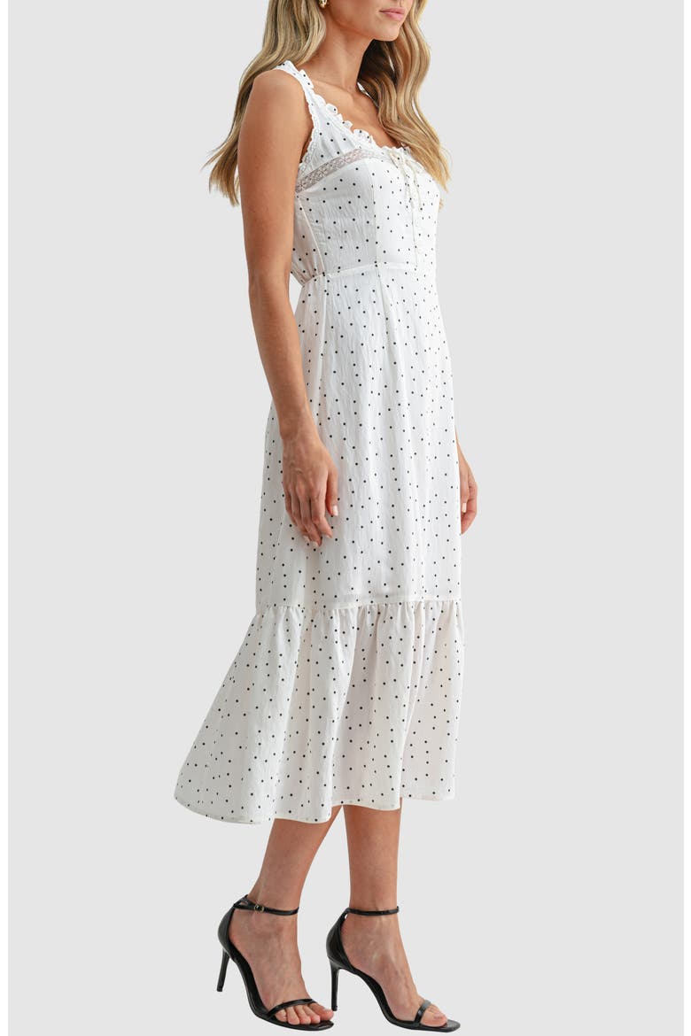 Lace Inset Tiered Midi Dress, Alternate, color, CREAM BLACK DOT