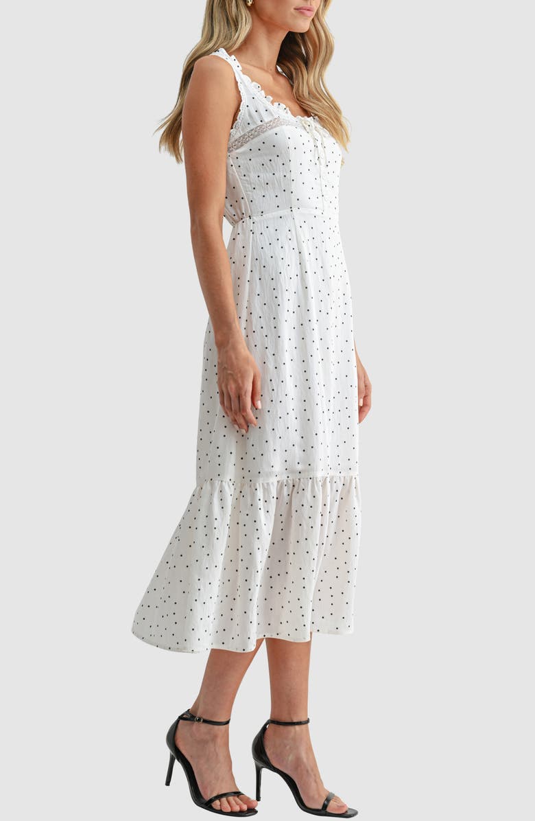 Lush Lace Inset Tiered Midi Dress, Alternate, color, Cream Black Dot