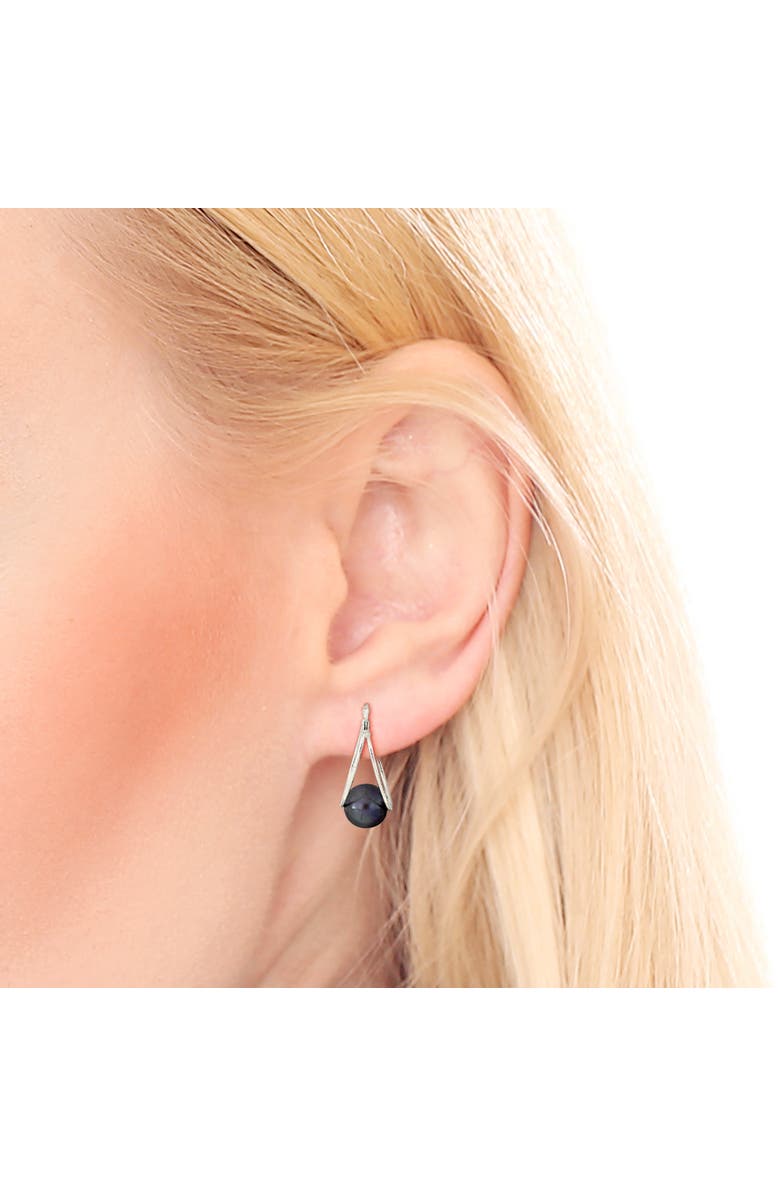 Julianna B. Cultured Pearl Drop Hoop Earrings 10k, Alternate, color, Black Pearl/White Gold