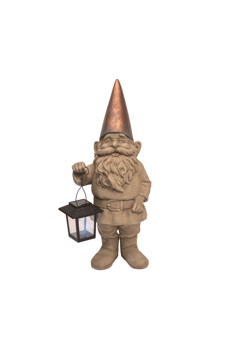 Transpac 18 Inch Brown Spring Solar Gnome Light Decorative Accent Polyresin Garden Decor, Main, color, Brown