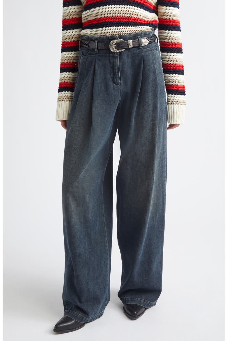 Journey Pleated Wide Leg Jeans, Main, color, BLUE