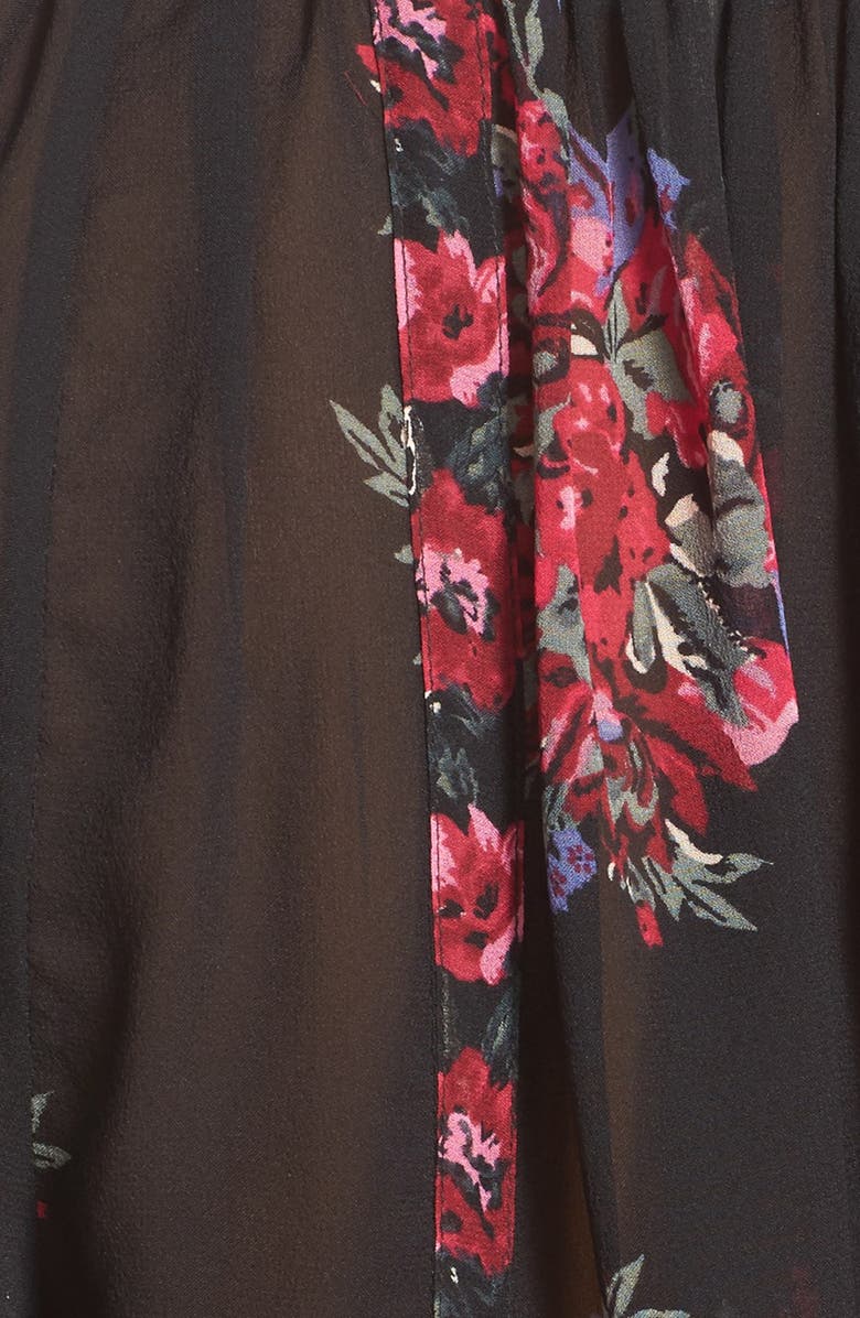 Joie 'Gloria' Floral Print Silk Peasant Top, Alternate, color, Caviar