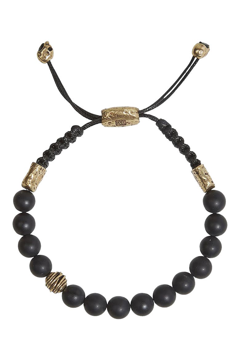 Men's Wrap Brass & Onyx Bead Slider Bracelet, Main, color, BRASS