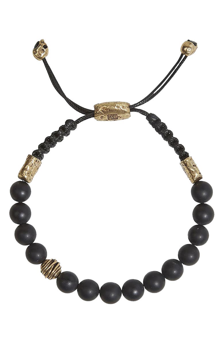 John Varvatos Men's Wrap Brass & Onyx Bead Slider Bracelet, Main, color, Brass