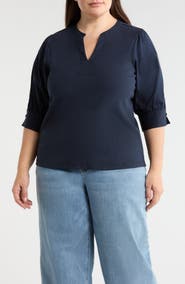 Wit & Wisdom Mixed Media Puff Sleeve Top