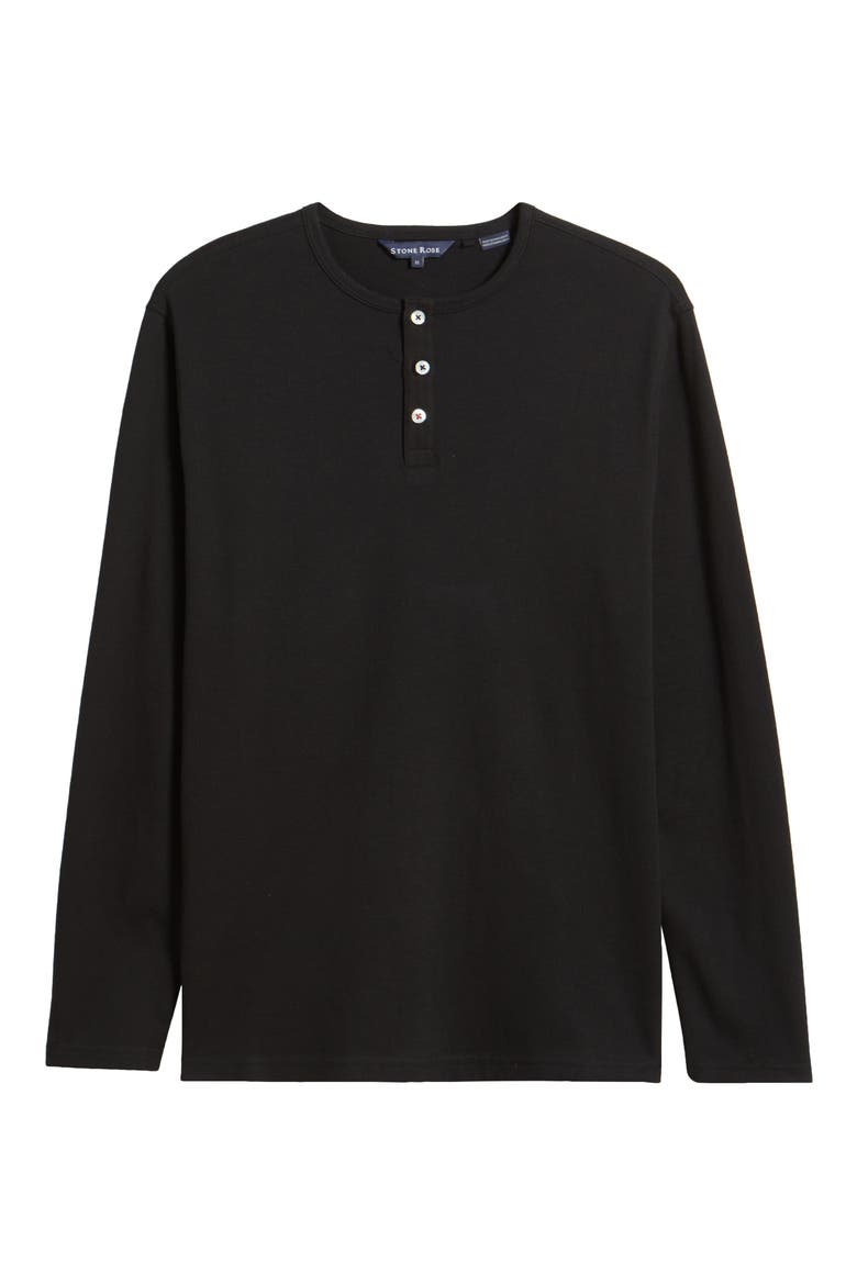 Comfort Slub Piqué Henley, Alternate, color, BLACK